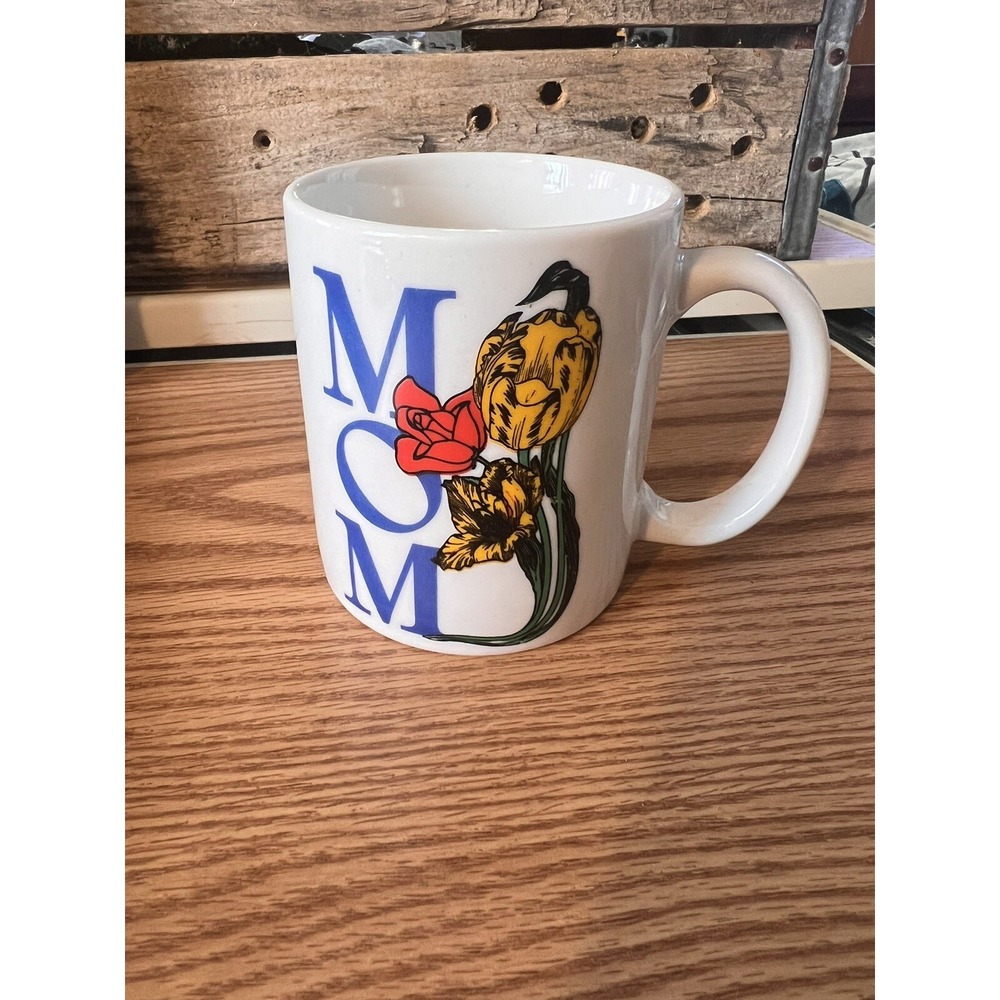 Vintage Ceramic Coffee Mug MOM Large white, mom gift 1970s